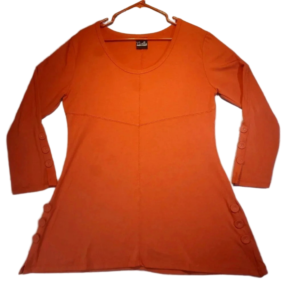 NOELLE Women's Orange Long Sleeve Flared Tunic with Large Buttons ~ XL